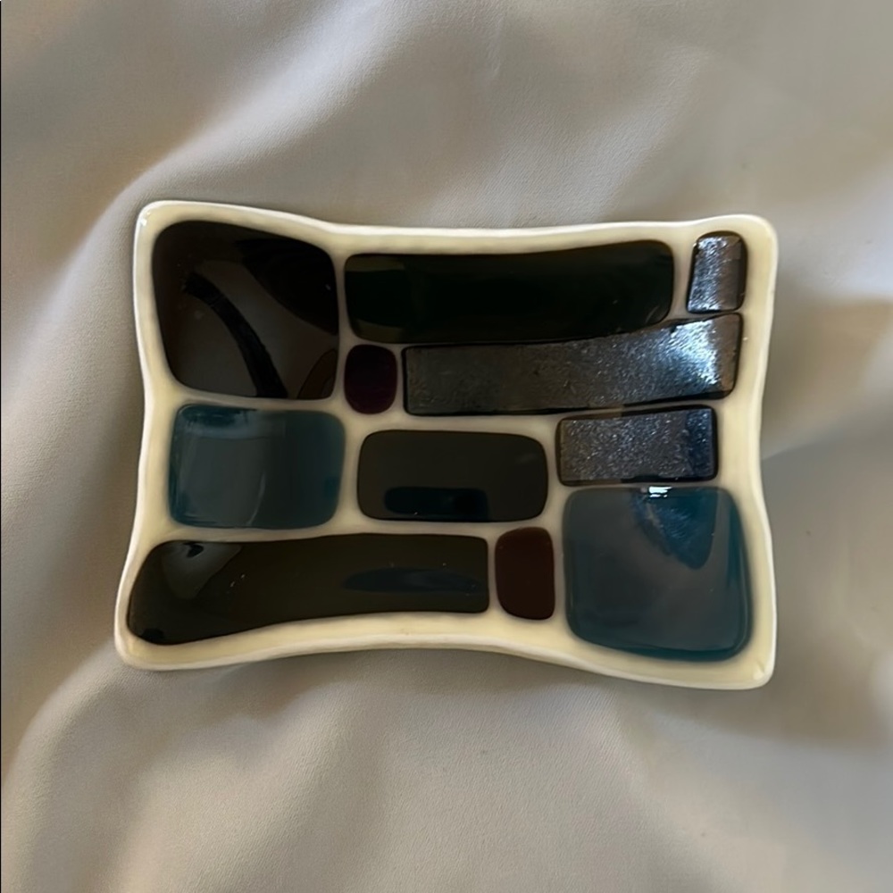 💕Artisinal Hand Blown Art Deco Glass Trinket Dish💕